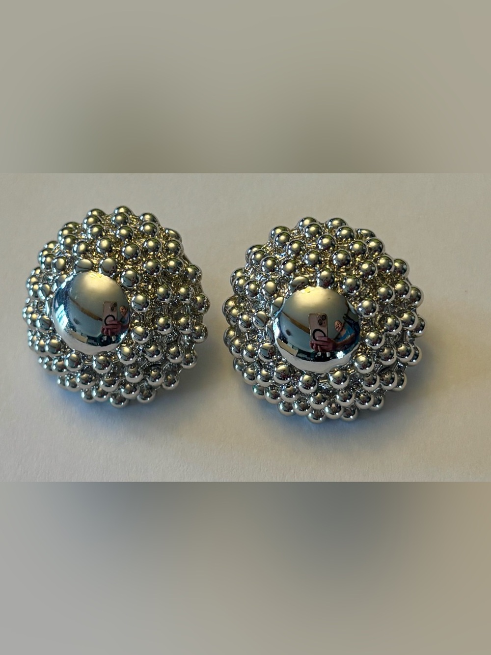 Vintage Signed Trifari Silver Domed "Popcorn" Stud Earrings